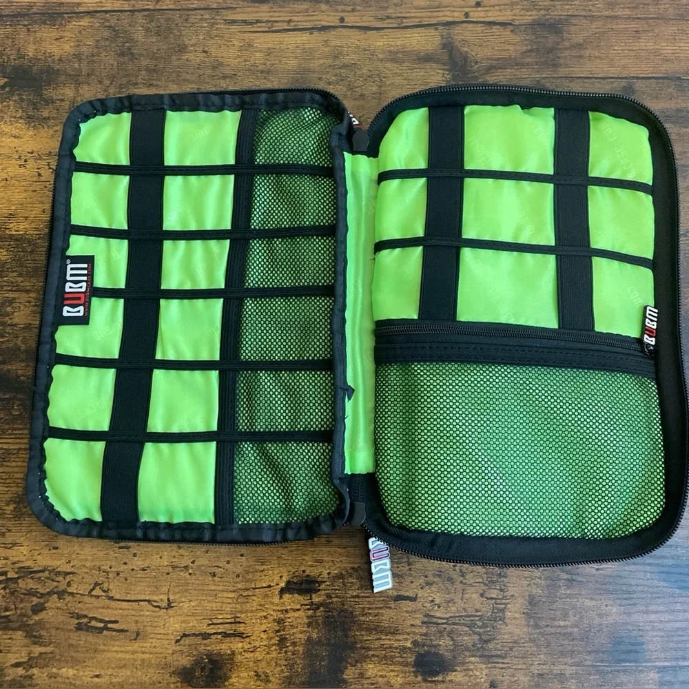 BUBM Double Layer Med Travel Gear Organizer Electronics Accessories Bag In Black